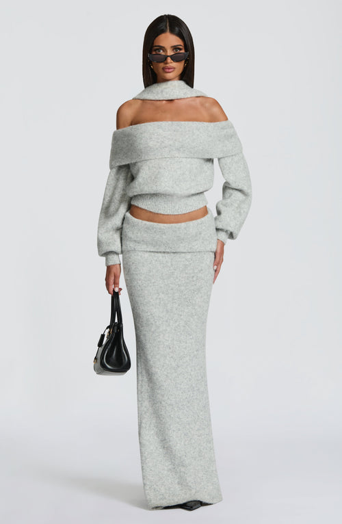 Andie Maxi Skirt - Light Grey Marl Skirt Babyboo Fashion Premium Exclusive Design