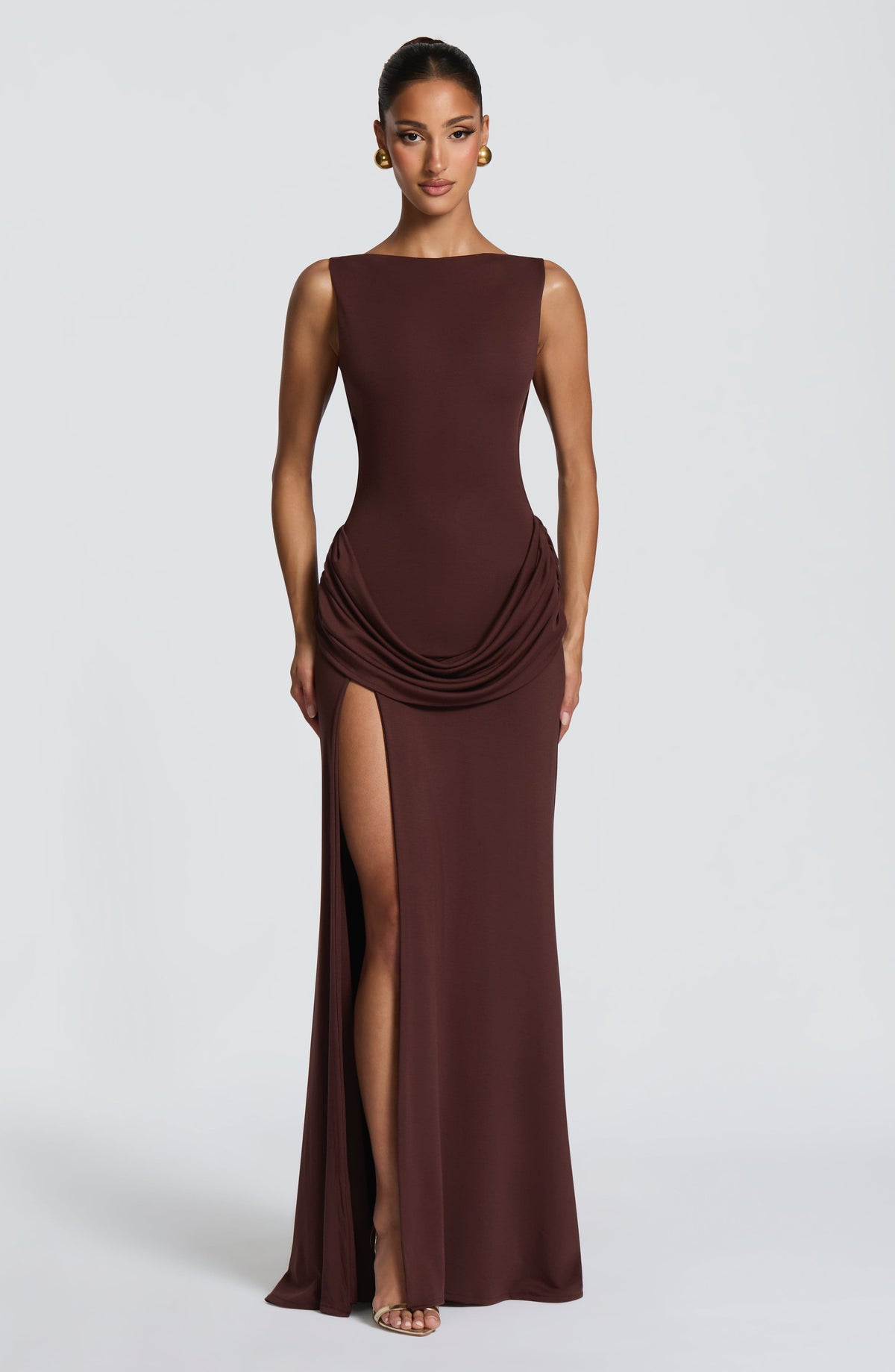 Bruna Maxi Dress - Plum Brown Dress XS Babyboo Fashion Premium Exclusive Design