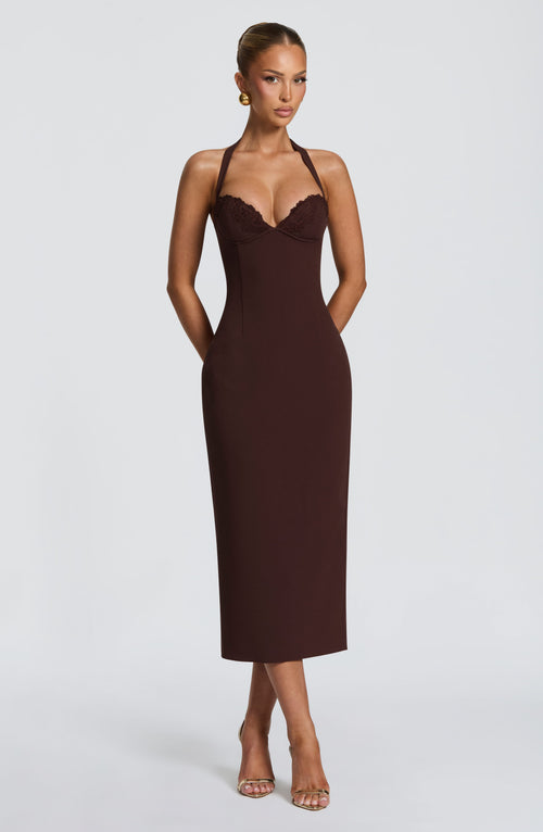 Cassia Midi Dress - Plum Brown Dress XS Babyboo Fashion Premium Exclusive Design