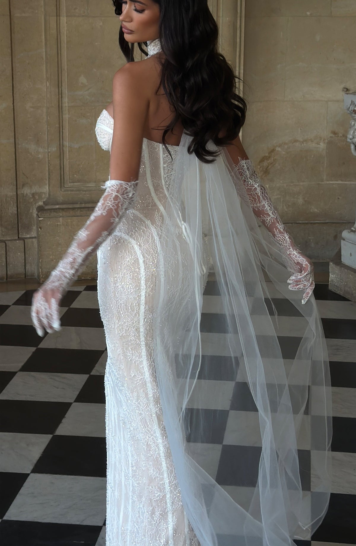 Ellie Lace Neck Veil - Ivory Accessories Babyboo Fashion Premium Exclusive Design
